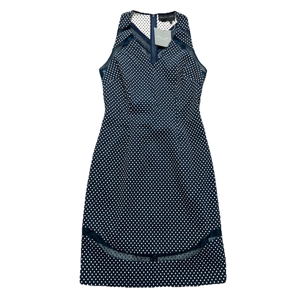 NEW Sachin + Babi Women’s 2 Navy Blue Dot With Mesh‎ Detail Dress
